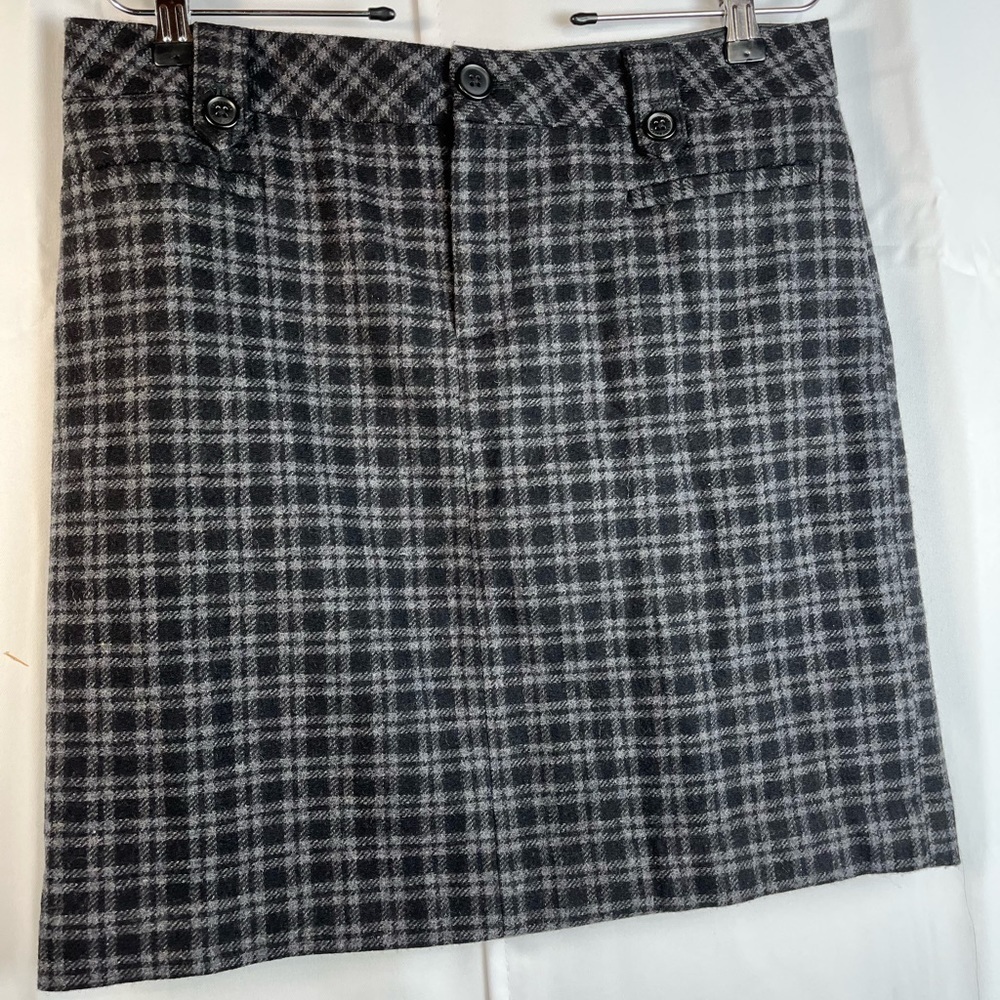 Eddie Bauer Womens Wool Blend Pencil Short Plaid Skirt Lined Black Gray Size 6
